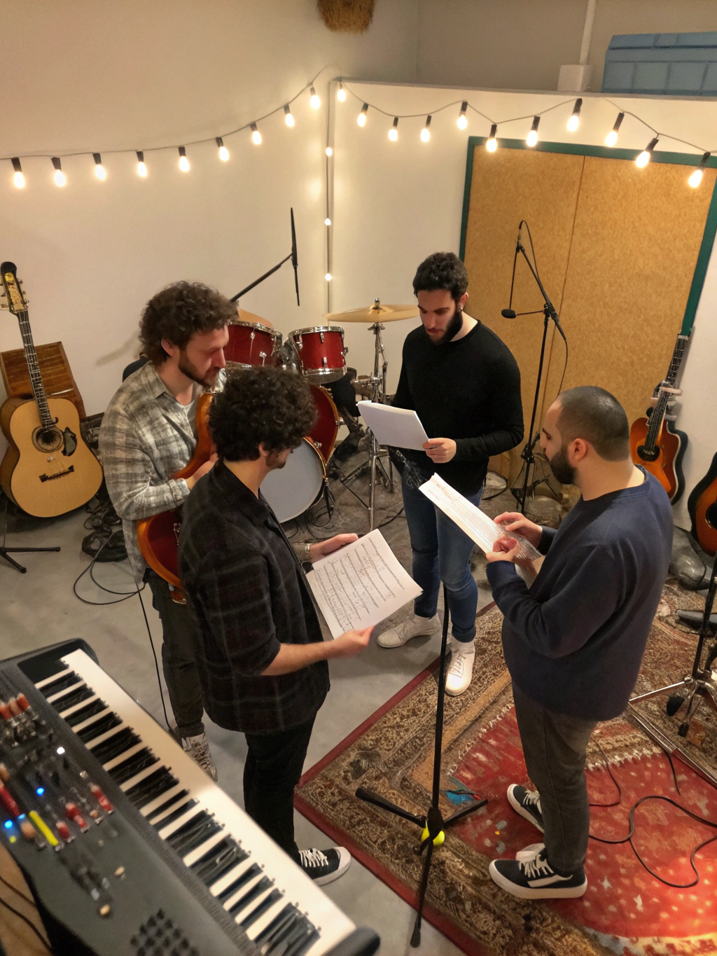 Band rehearsing in studio