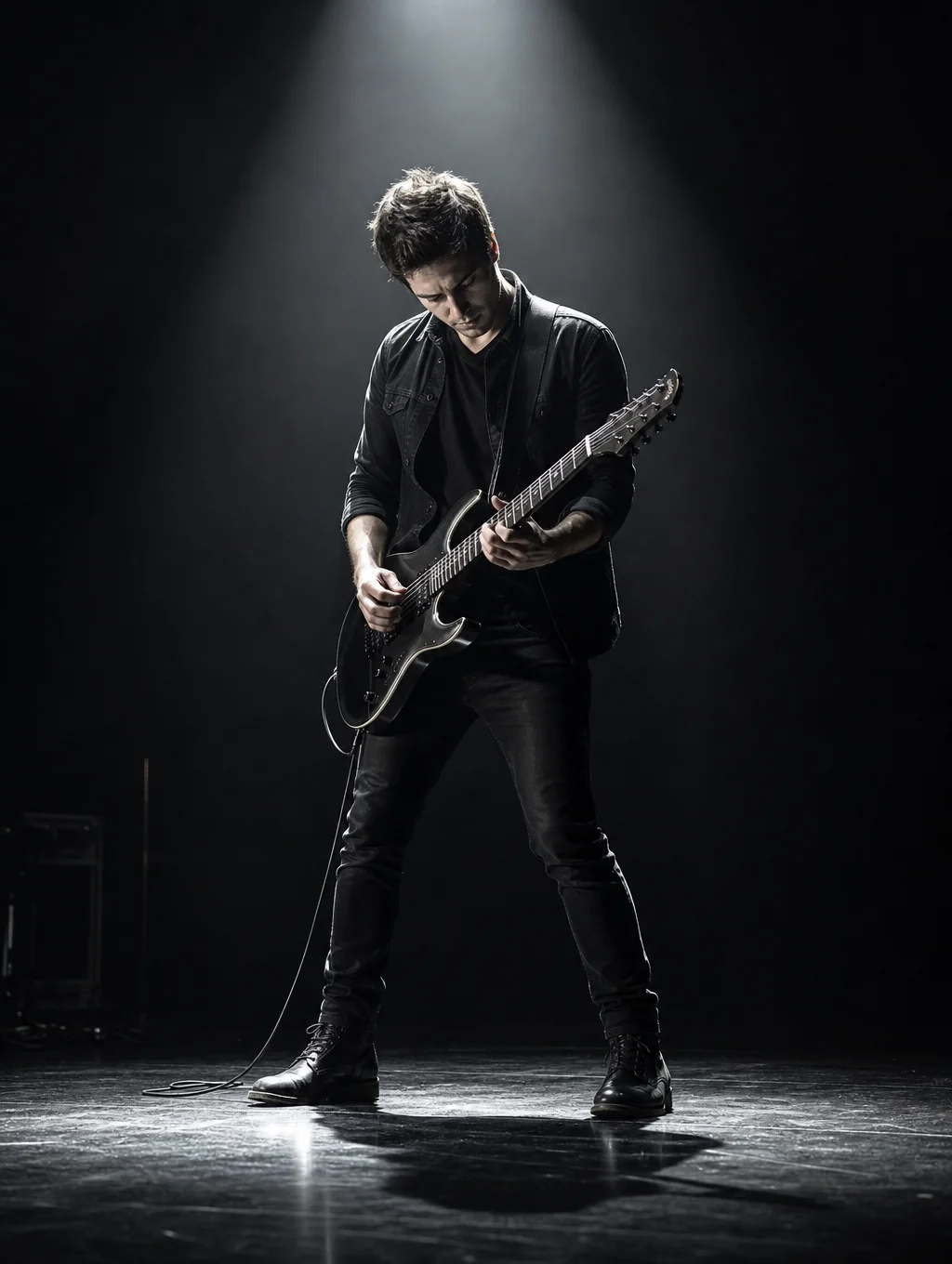 Musician performing live on stage with warm spotlighting